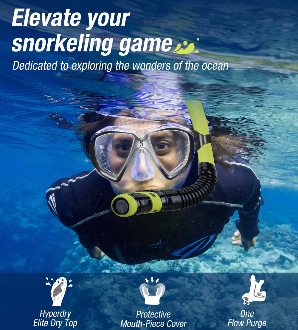 Aegend snorkel in use with swimmer showing comfortable fit and streamlined position