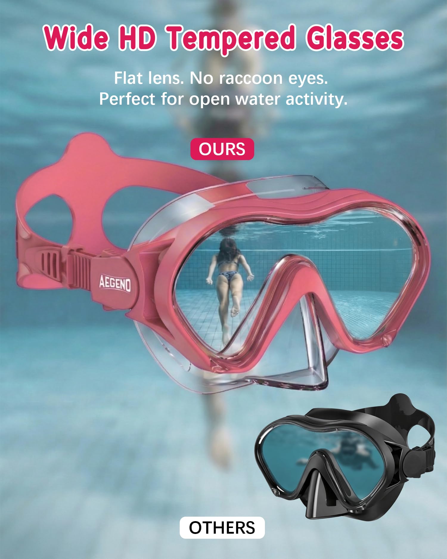 Aegend goggles next to ruler for scale comparing size for kids ages 6–14