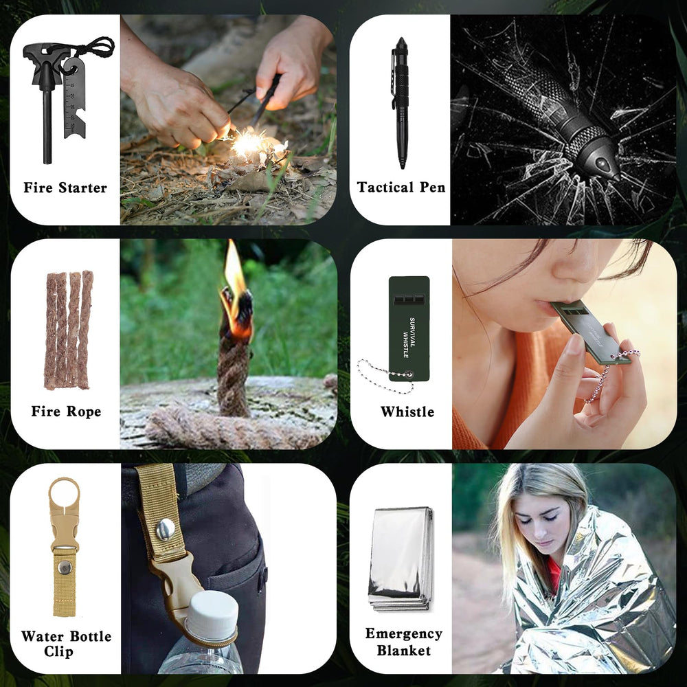 Aezic compact fishing kit contents laid out to emphasize lightweight food-procurement tools