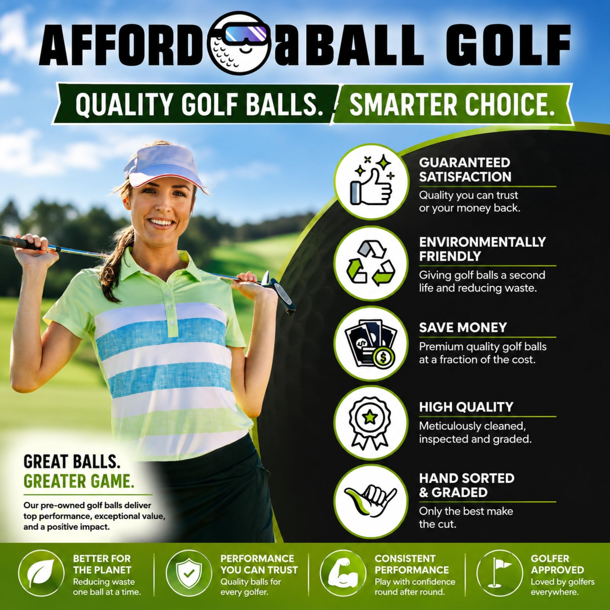 AFFORDABALL GOLF balls inside a golf bag ready for play and convenient carry