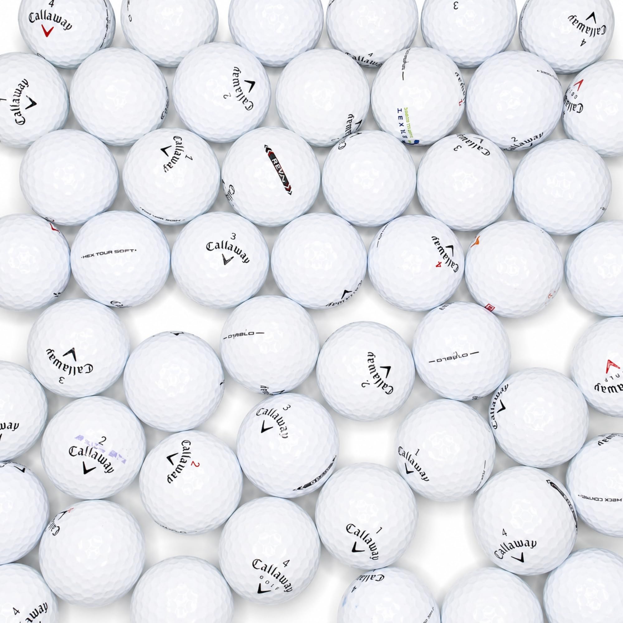 AFFORDABALL GOLF branding and numbers close-up showing model variety and identification