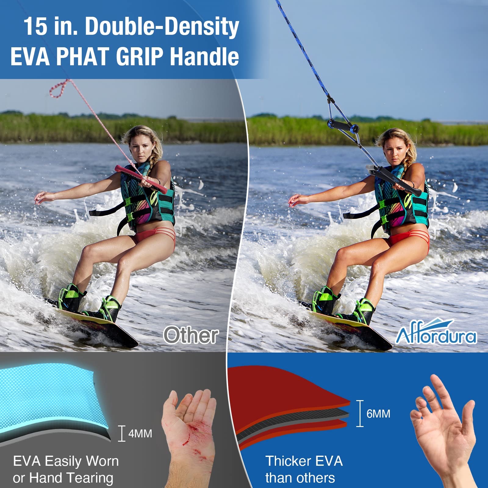 Affordura double-density EVA phat grip handle for better comfort during tricks