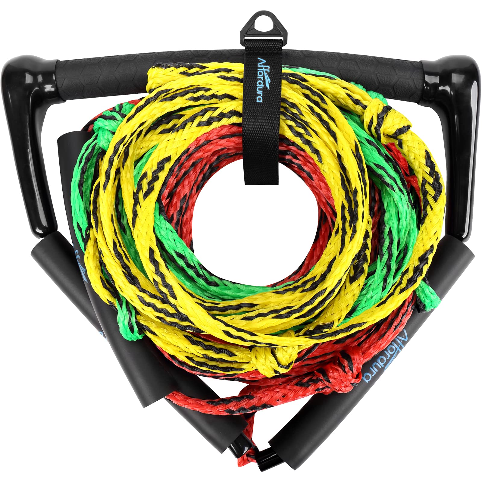 Affordura front packaging showing full rope kit and accessories for quick setup
