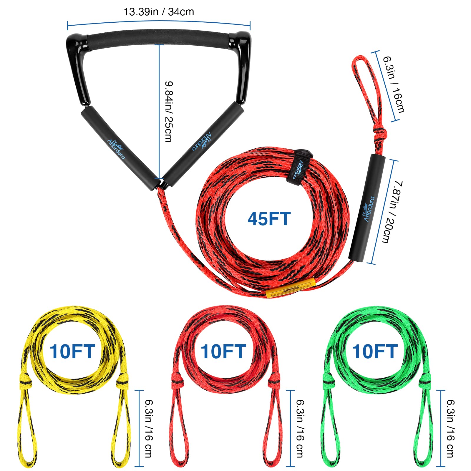 Affordura scale comparison beside boat showing rope length behind a sport boat