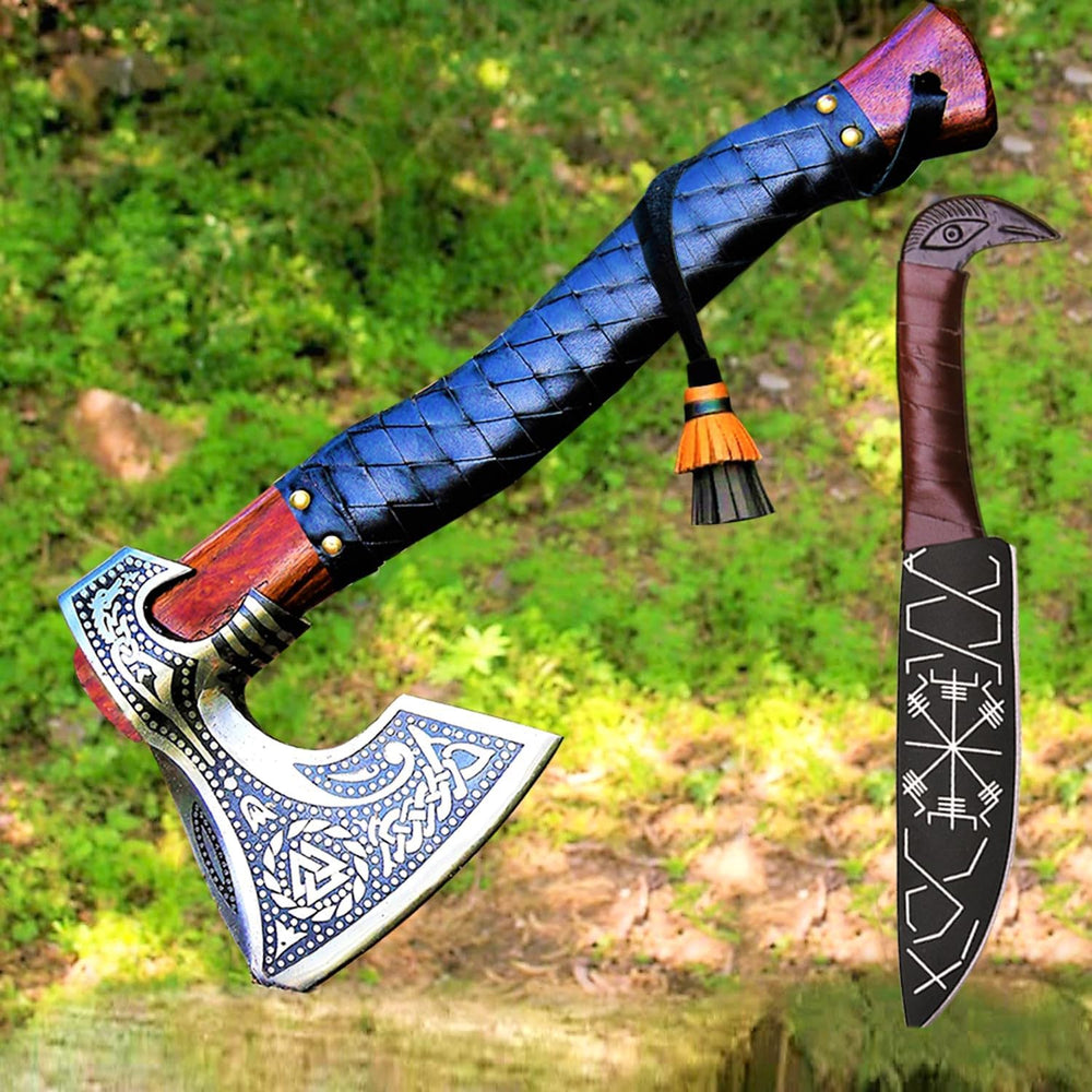Afhzam Viking axe front view showing authentic forged look and display appeal