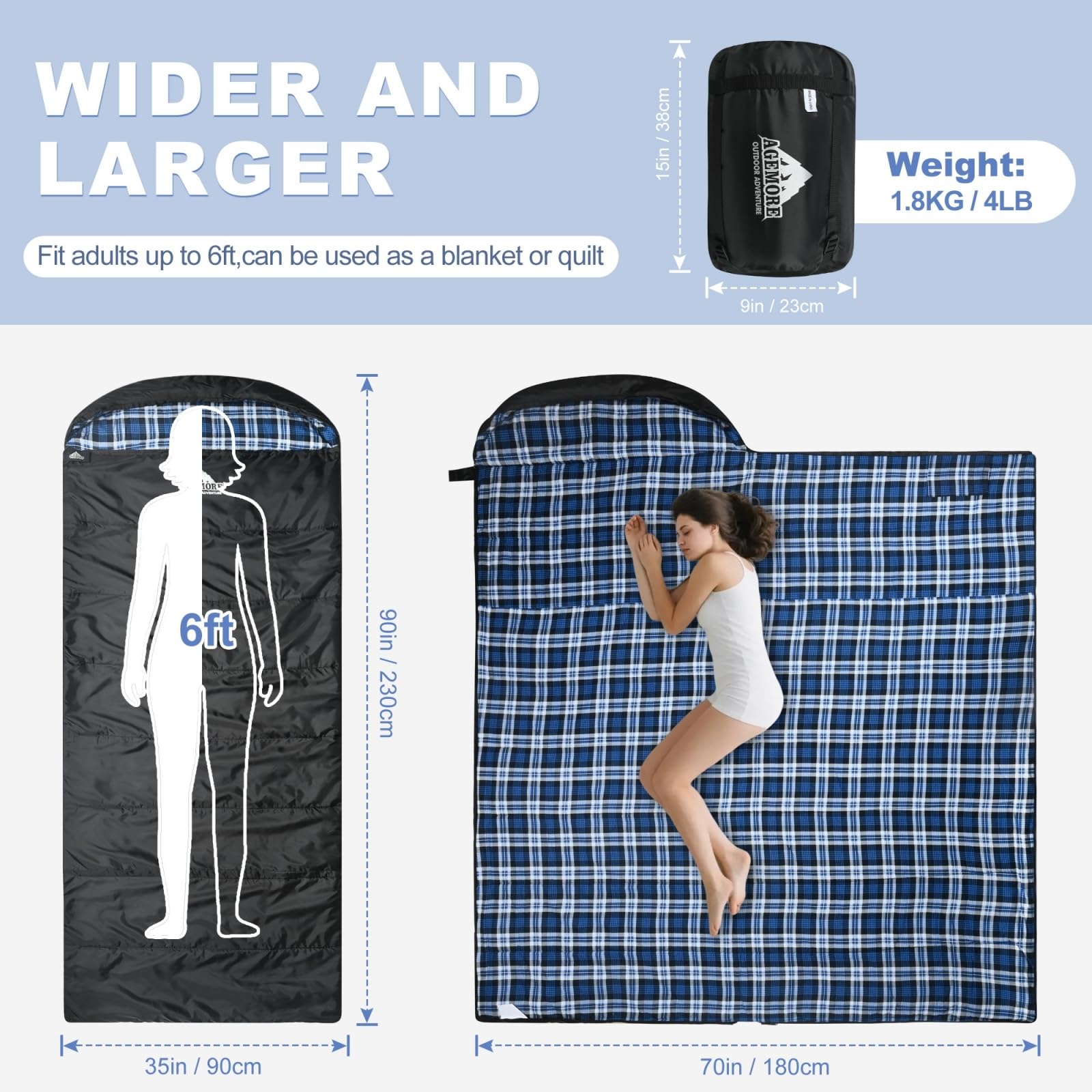 AGEMORE sleeping bag at campsite showing outdoor use and lightweight portability
