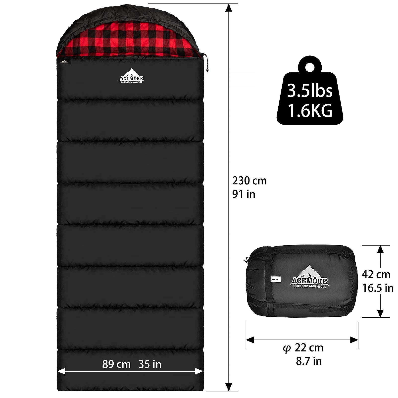 AGEMORE sleeping bag next to a person to show length and spacious width for big and tall