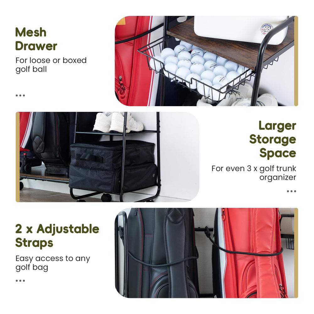 AGUstrike side drawer open with golf balls visible for easy access