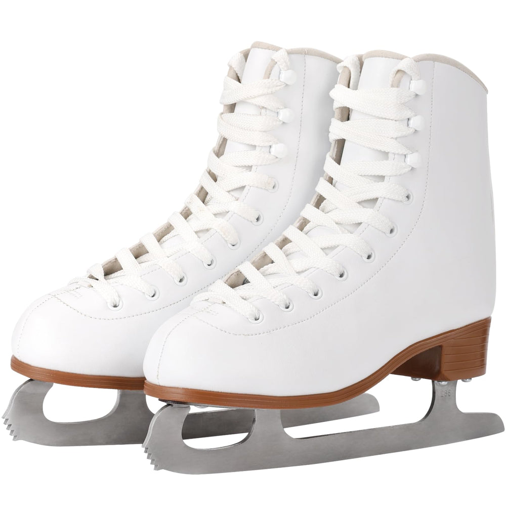 AhmyLion front view of figure skates showing supportive fit and ready-to-skate benefit