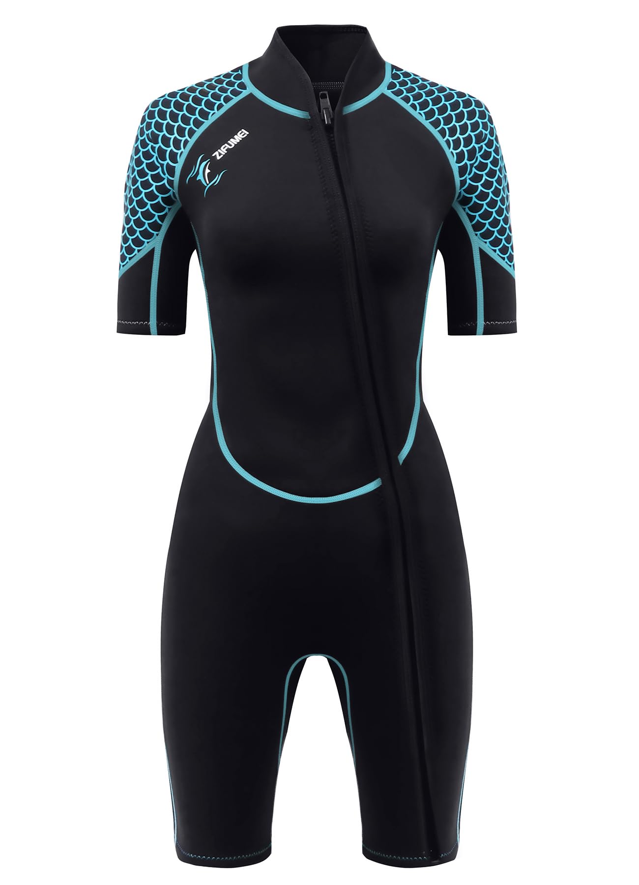 AICARSHI shorty wetsuit front view showing fit and coverage for comfort