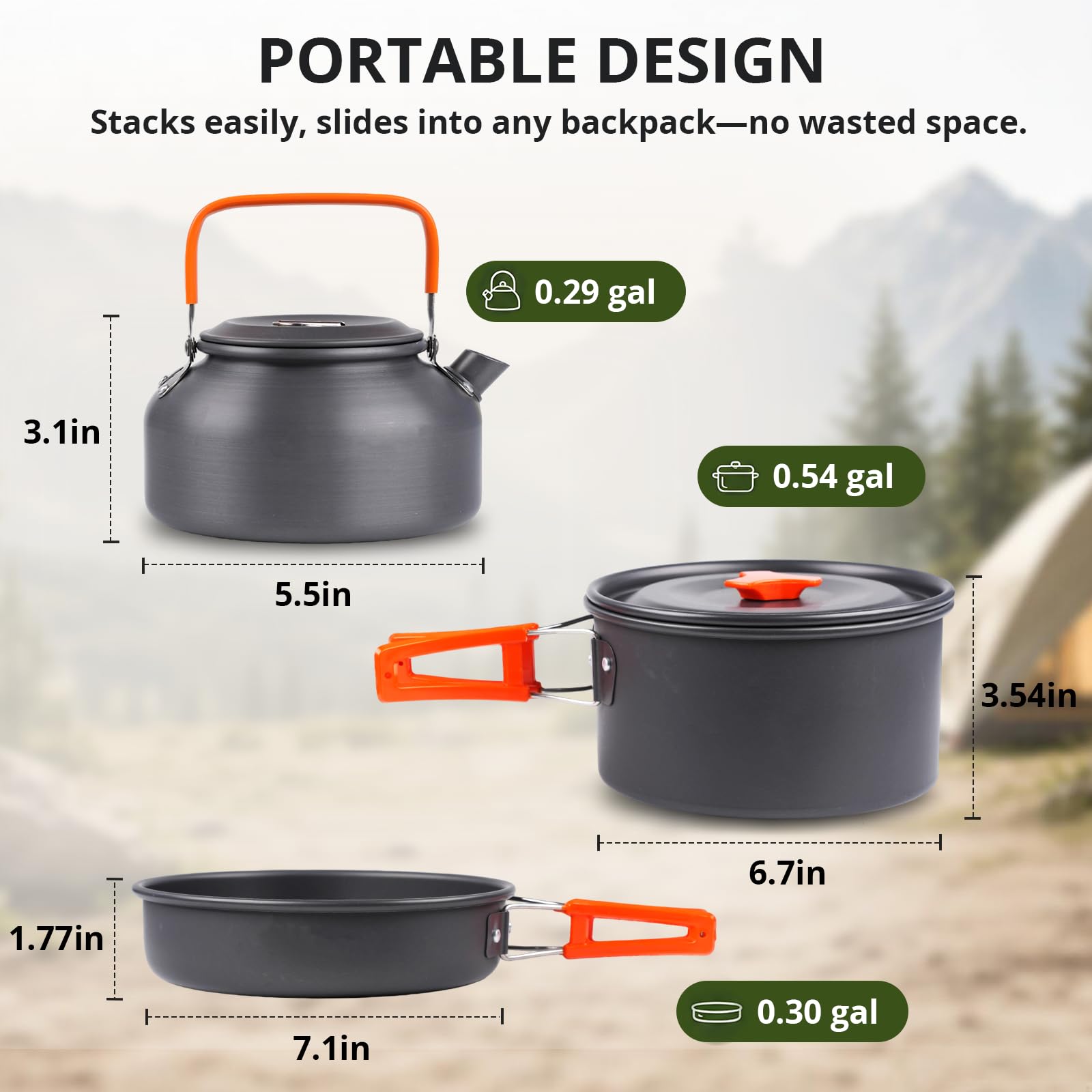 aiGear cookware nested inside nylon mesh bag for portable storage benefit