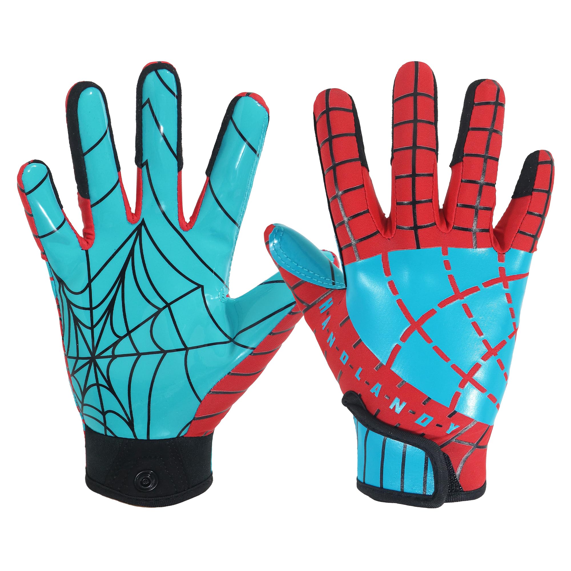 AIGEVTURE front view of gloves showing vibrant sky blue and red design and fit benefit