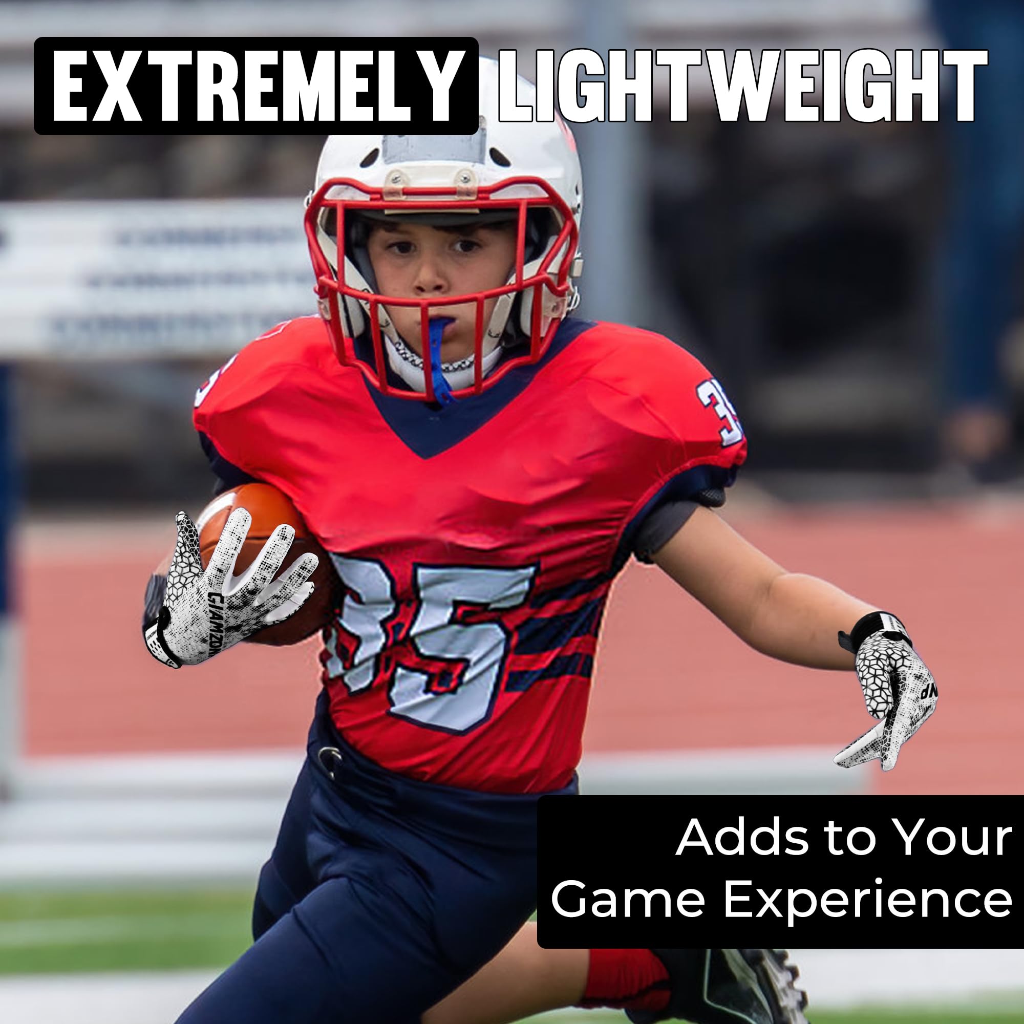 AIGEVTURE gloves beside a football to show youth size and scale for fit guidance