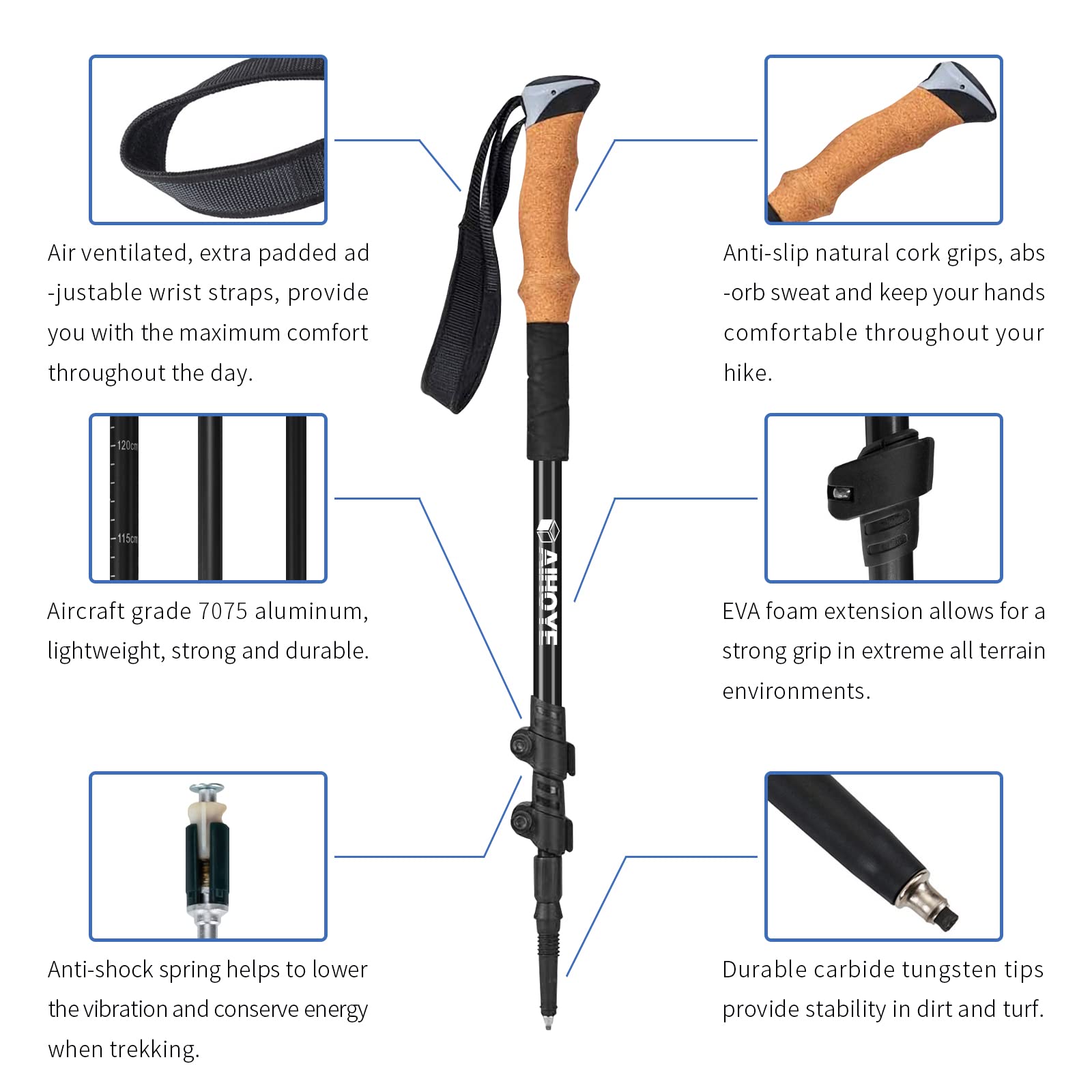 Aihoye folded compact poles packed in a backpack for easy transport