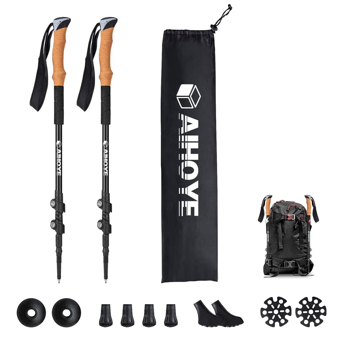 Aihoye front view of two poles showing compact design and travel convenience