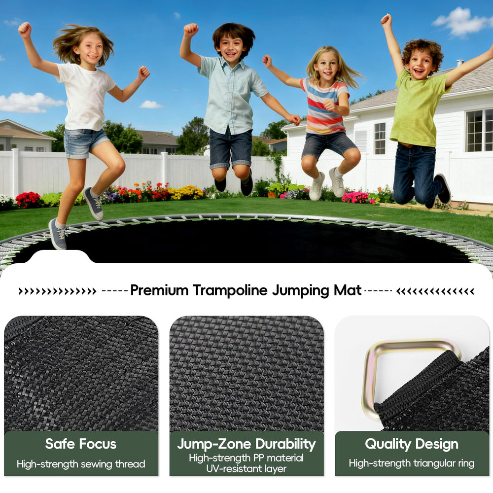 AILEVERS backyard trampoline with new mat demonstrating restored bounce and safety