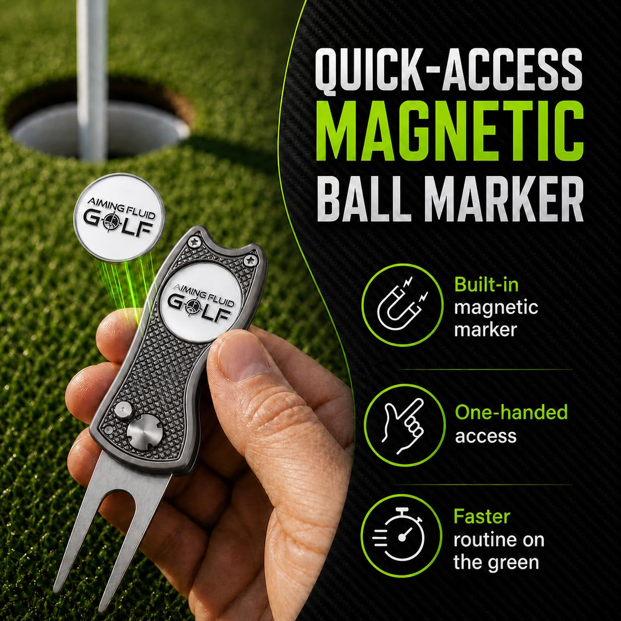 Aiming Fluid Golf close‑up of CNC machining detail showing premium build quality benefit