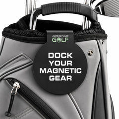 Aiming Fluid Golf front view of landing pad showing steel plate and clip for secure storage