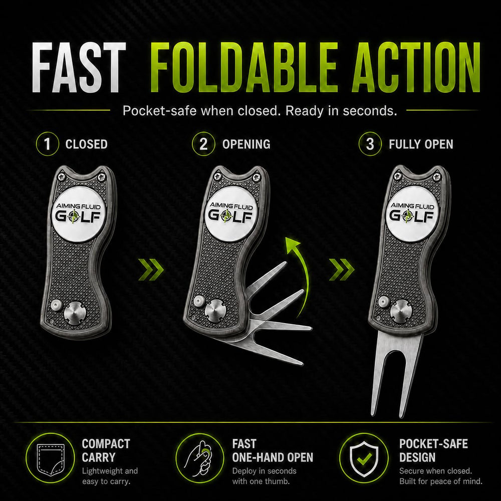 Aiming Fluid Golf magnetic ball marker attached securely for quick one‑handed access benefit