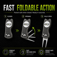 Aiming Fluid Golf magnetic ball marker attached securely for quick one‑handed access benefit