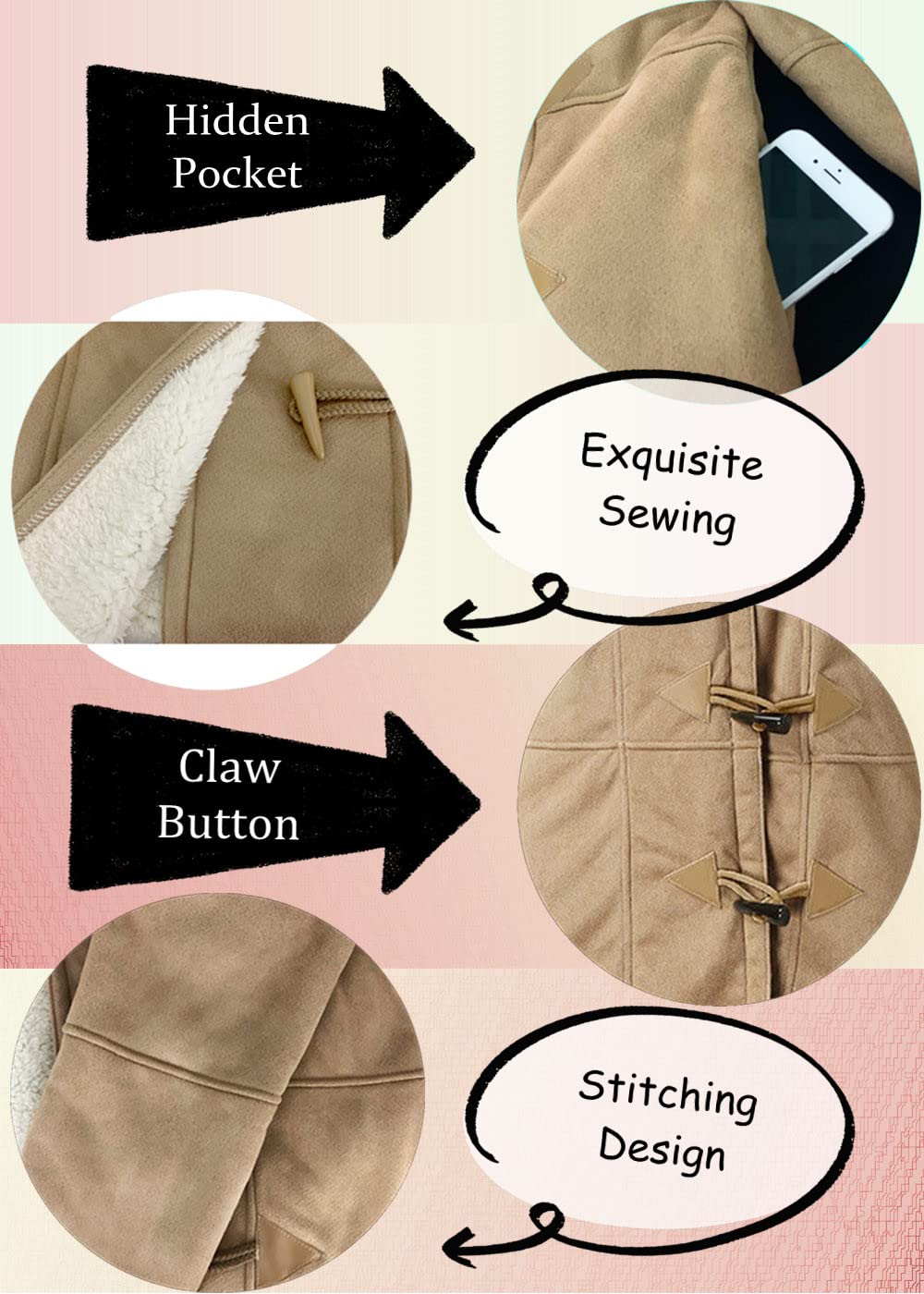 AI'MOURI flock leather fabric texture close-up showing windproof finish and durability benefit