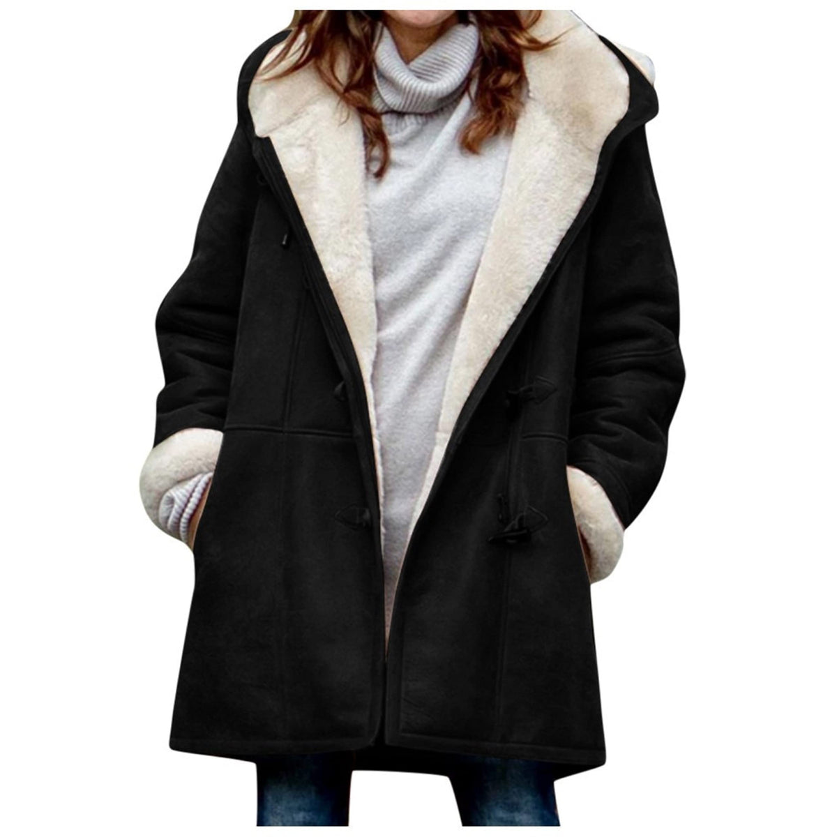AI'MOURI front view hooded parka showing warm protection and stylish silhouette