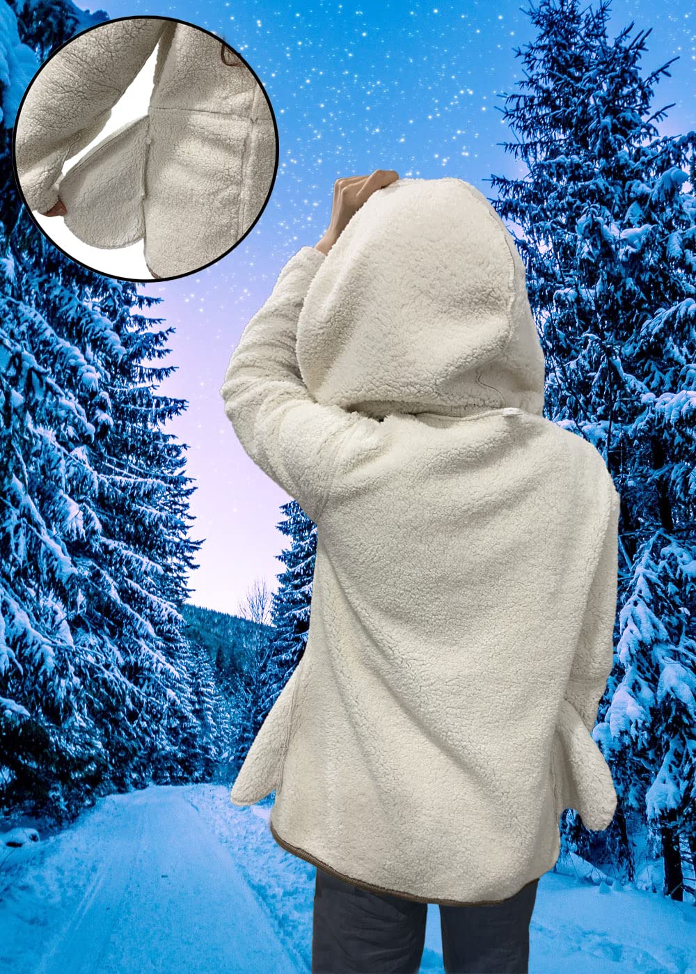 AI'MOURI hooded profile worn outdoors demonstrating head and ear protection benefit