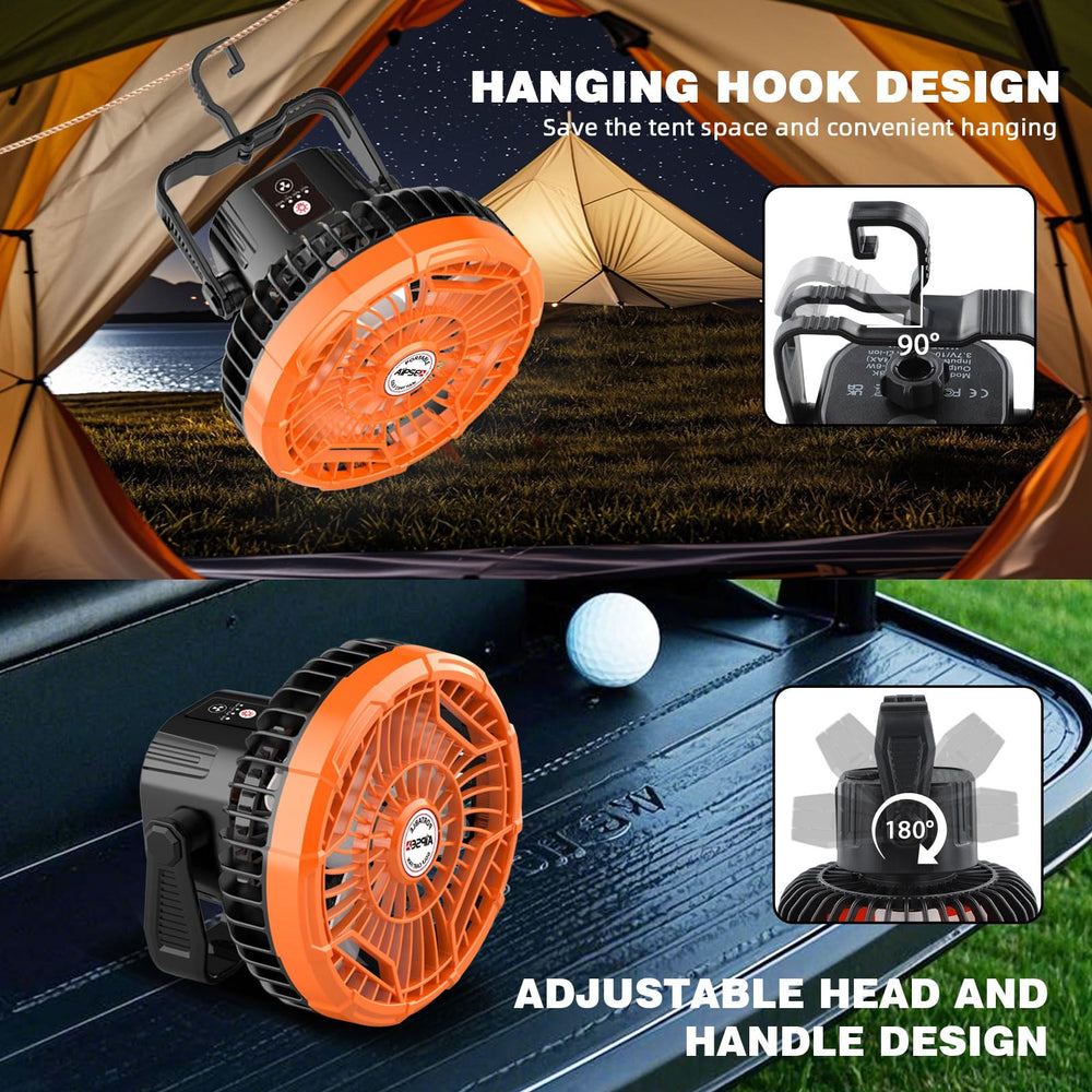 AIPSET detached on a table showing portable fan use for camping or picnics