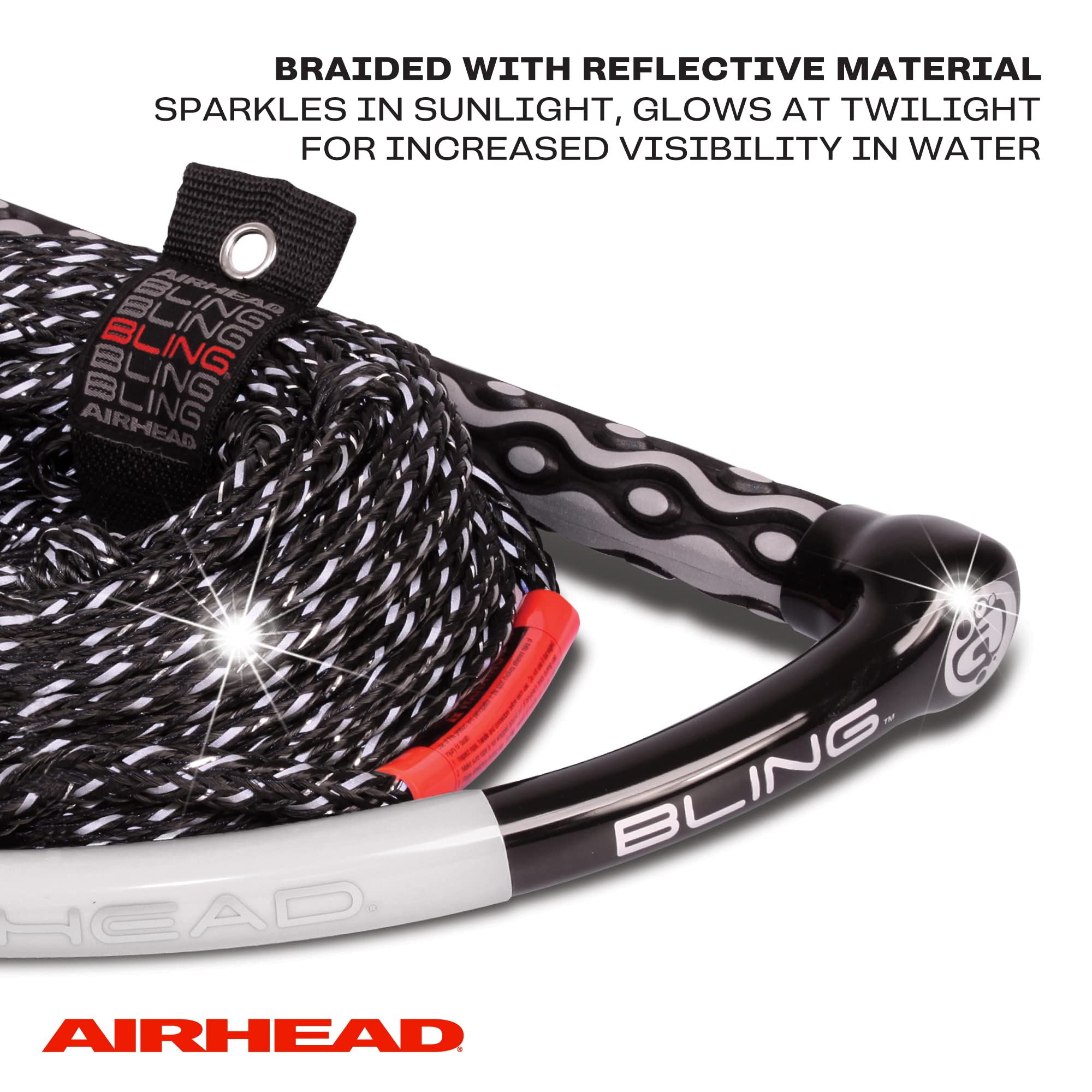 AIRHEAD rope in use behind rider on water showing secure tow and clear visibility