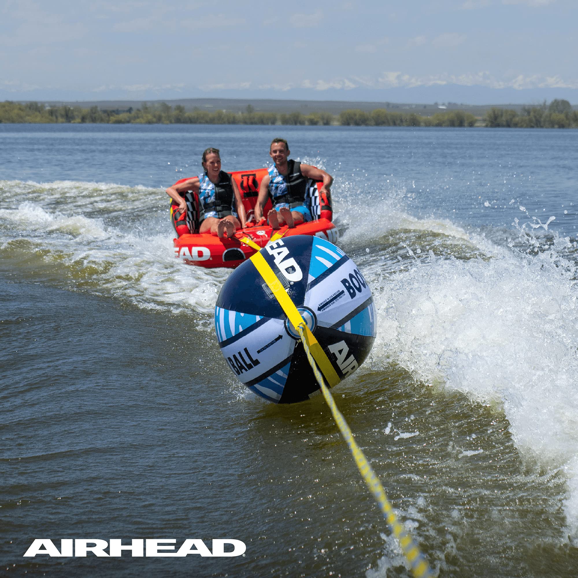 AIRHEAD Booster Ball floating on water reducing rope spray for cleaner tow benefit