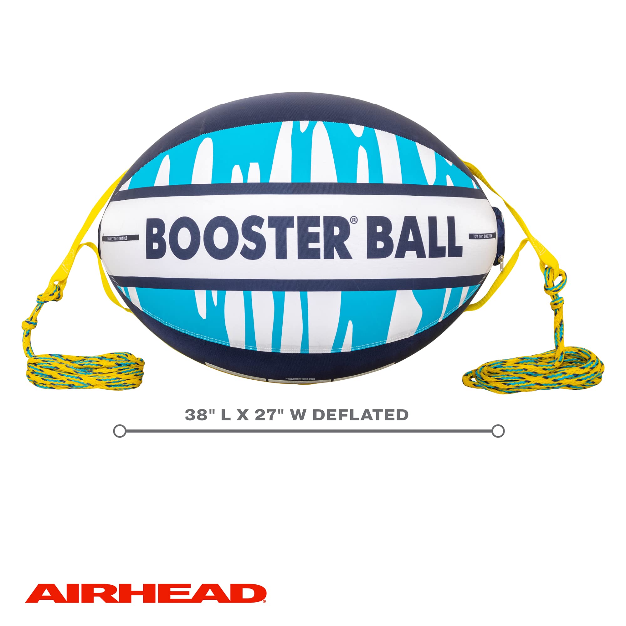 AIRHEAD Booster Ball lifestyle shot with family on boat showing safer, more fun towing benefit
