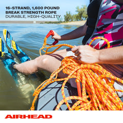 Airhead rope floating on water demonstrating red and yellow high-visibility benefits for safety