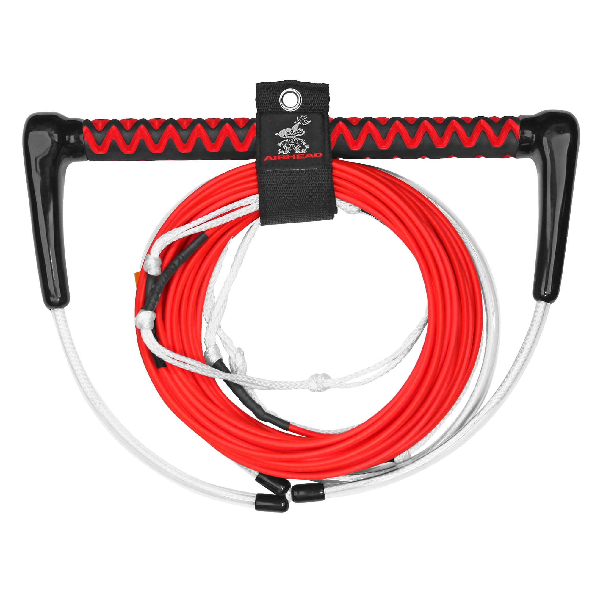 AIRHEAD front view of 75 ft red rope and EVA handle showing durability benefit