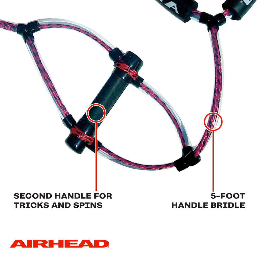 AIRHEAD rider using handle mid-spin demonstrating secure grip benefit