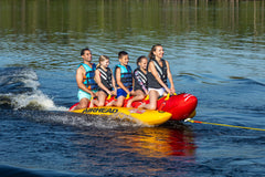 AIRHEAD Jumbo Dog in use with five riders demonstrating stable group towing enjoyment
