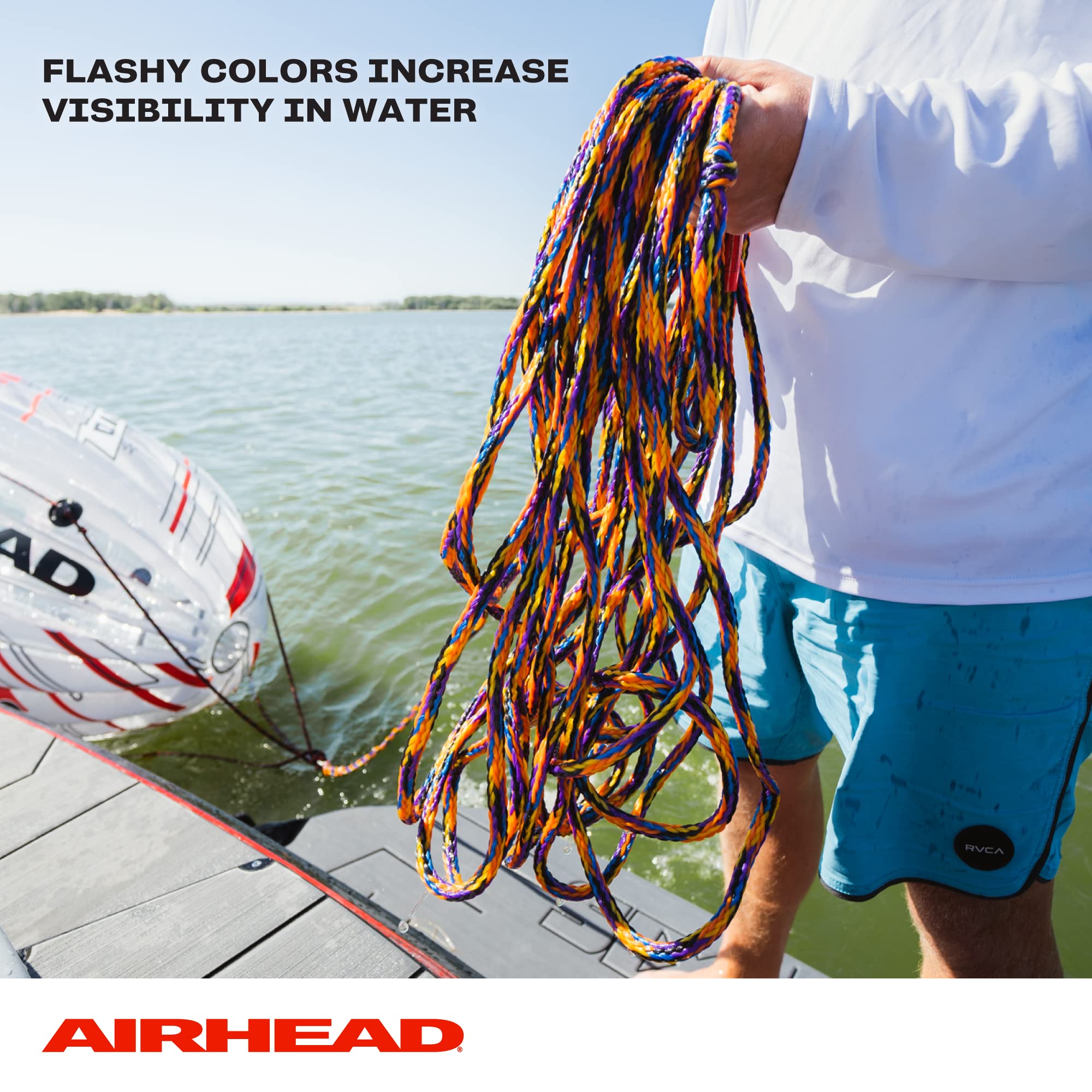 AIRHEAD rope beside measuring tape showing 60 ft length and 3/8 inch diameter