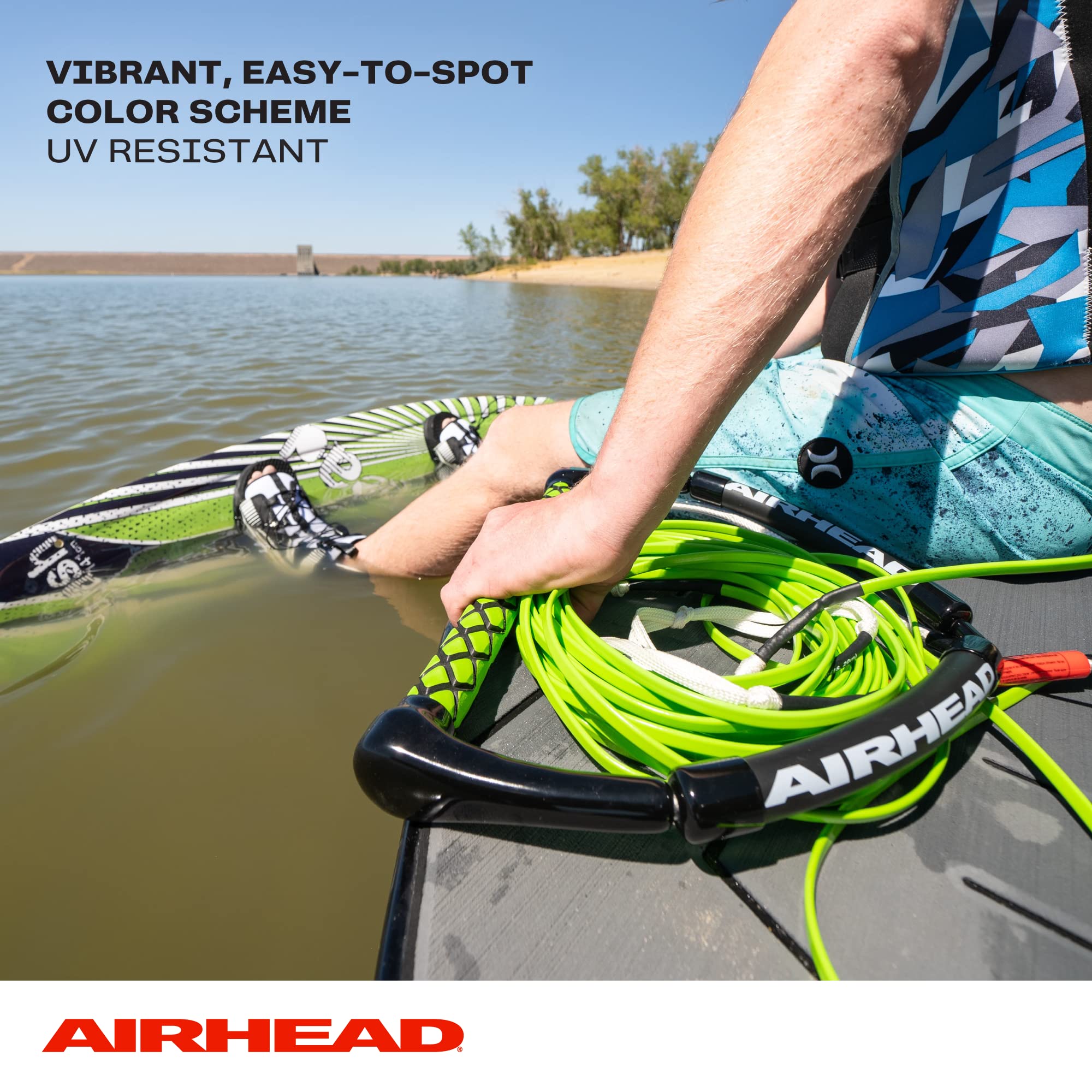 AIRHEAD rope laid with scale markers demonstrating configurable 55 to 70 ft length