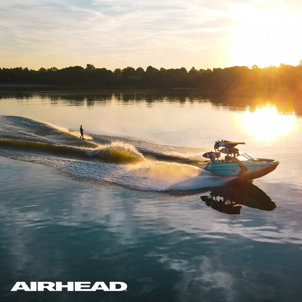 Airhead two-handle rope in use behind boat showing skier control and practical training setup