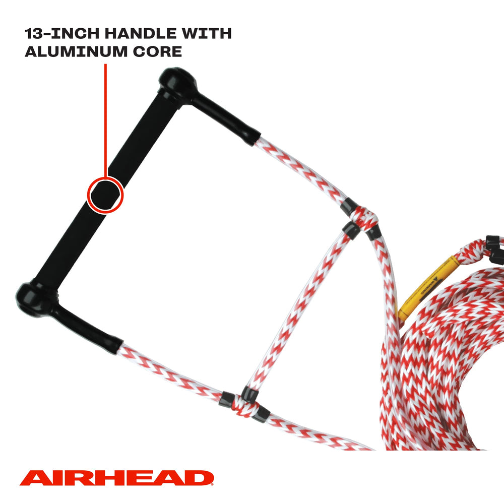 AIRHEAD rope floating on water near dock, demonstrates buoyant handle and easy retrieval