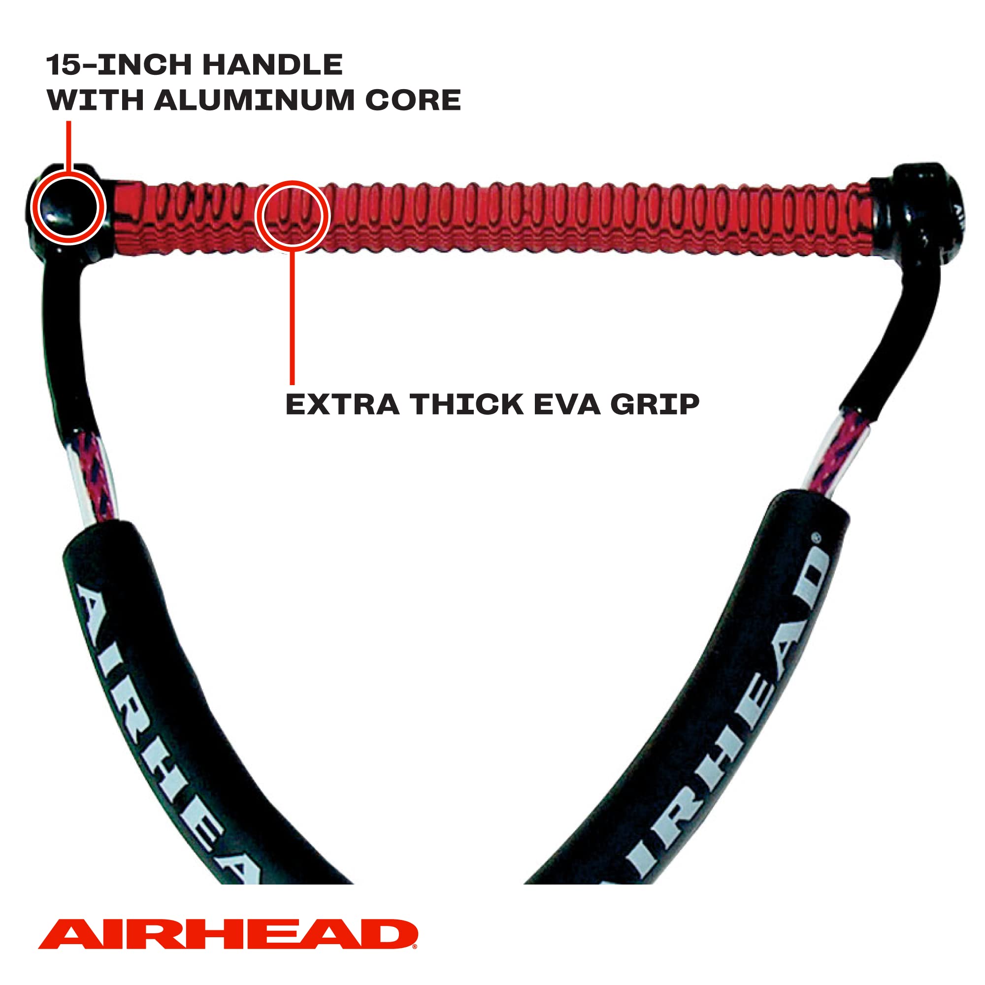 AIRHEAD full-length red rope floating on water for easy tracking