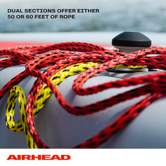 AIRHEAD rope laid out on dock showing 50 ft mainline and 10 ft section, easy length control