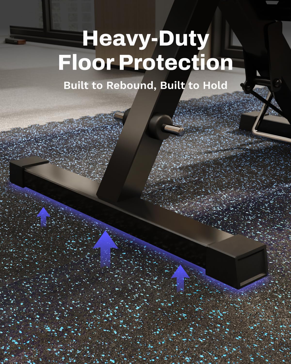AIRHOP treadmill placed on tiles reducing vibration and protecting surface