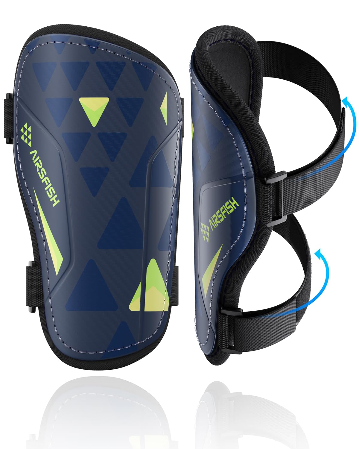 AirsFish front view showing shin guards and packaging, clear protection benefit
