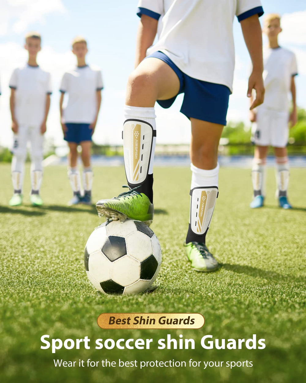 AirsFish shin guards worn by kids in game for reliable match-day protection