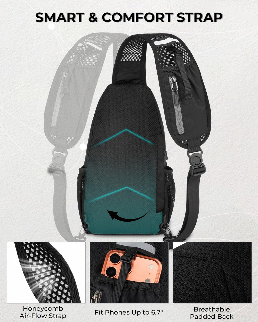 AiryLeben side mesh pocket holding a water bottle securely on the go