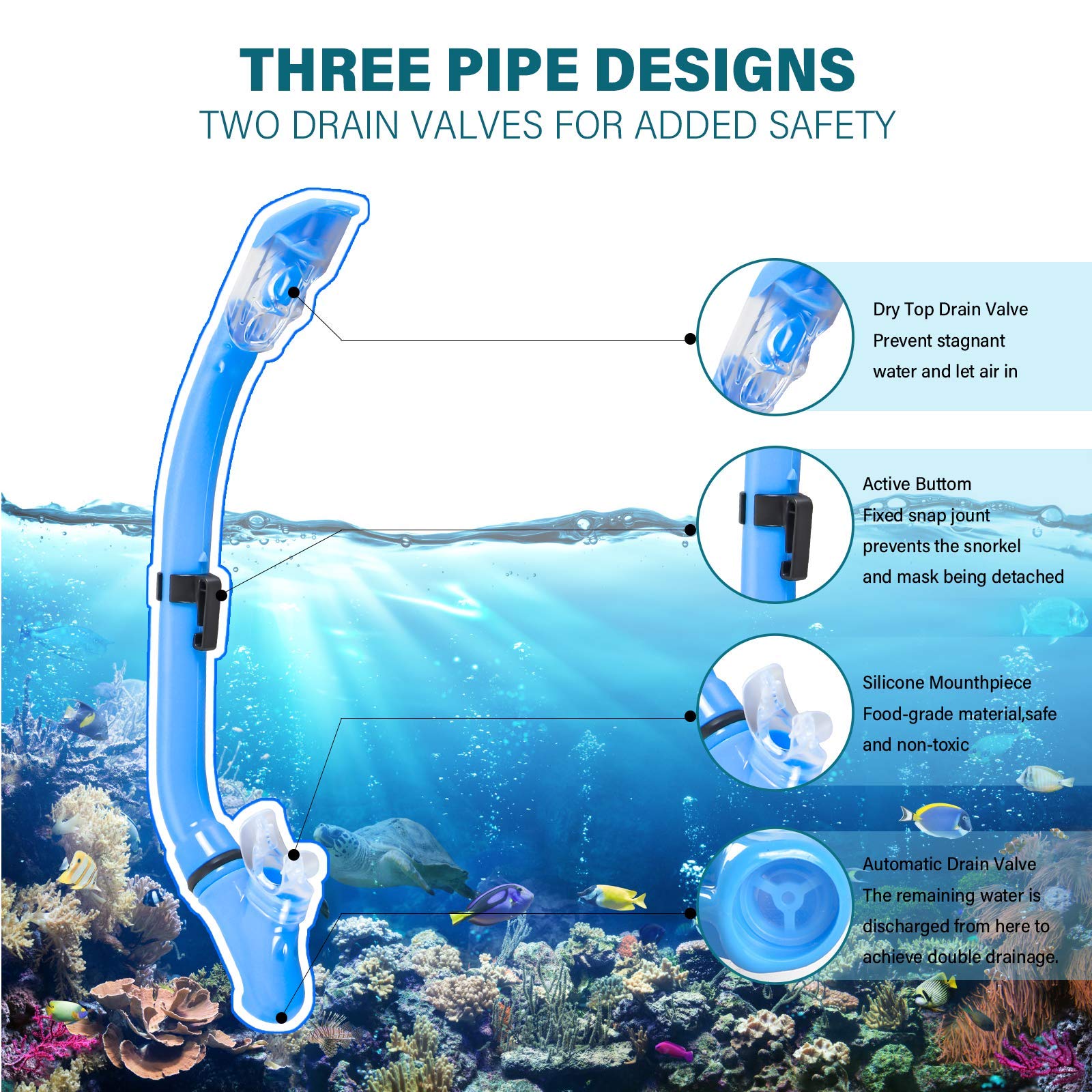 Aisrida dry snorkel valve detail reducing water entry for easier breathing