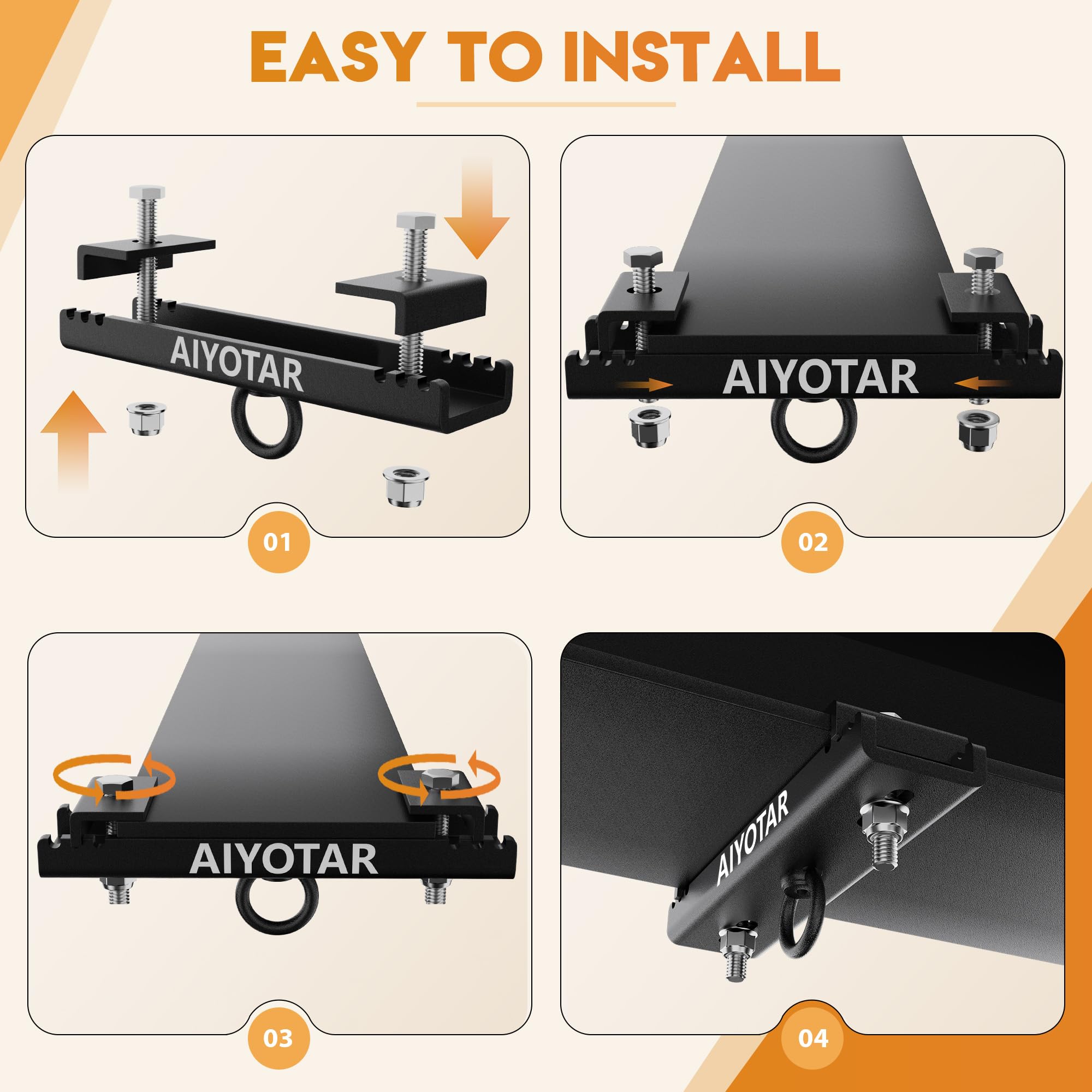 AIYOTAR in a gym lifestyle scene with hanging bag, swing, and aerial rigging safety
