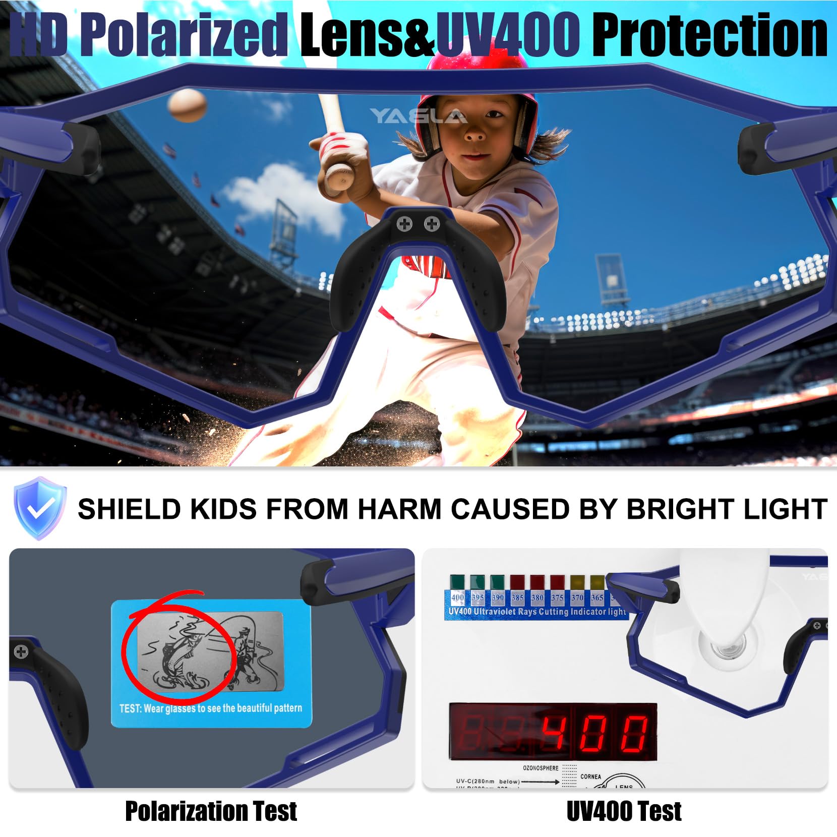 AJBAY kid wearing sunglasses while playing baseball for secure sport fit