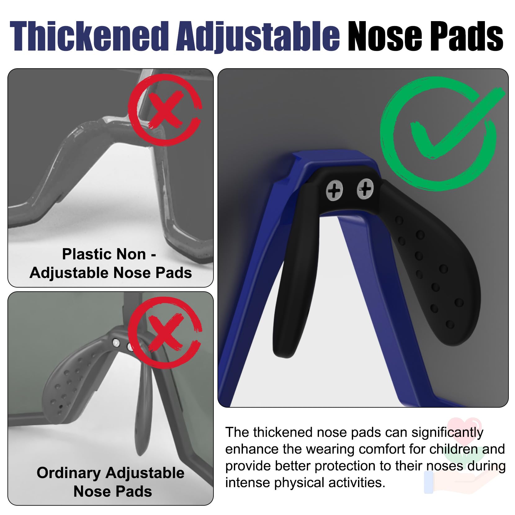 AJBAY side profile highlighting adjustable silicone nose pads for comfort