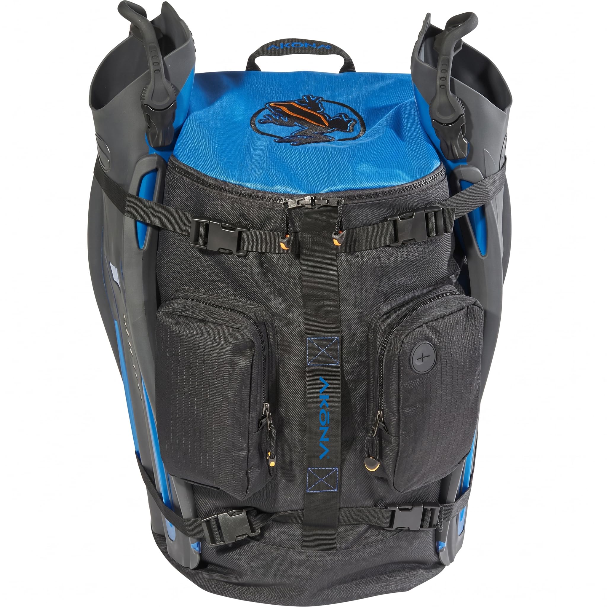 AKONA Globetrotter front view showing pack shape and durable shell for travel